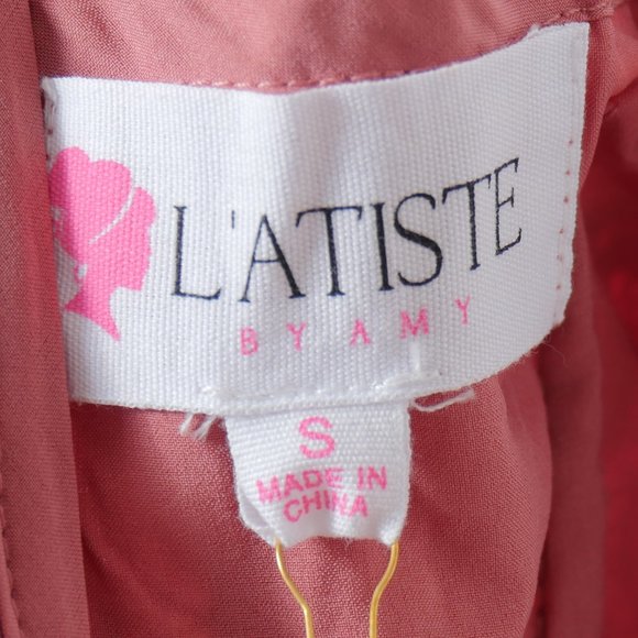 L'ATISTE Dusty Rose Pink Lace Eyelet Ruffle MockNeck Victorian French Boho Dress - Picture 3 of 16